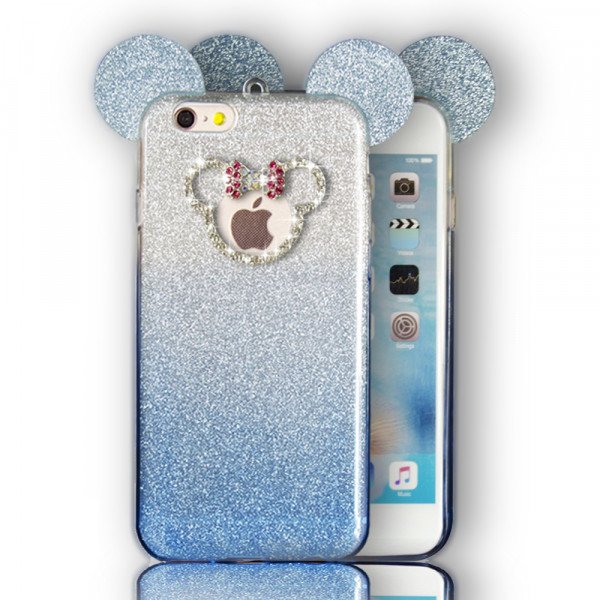 Wholesale iPhone 7 Minnie Bow Diamond Glitter Necklace Strap Case (Blue)